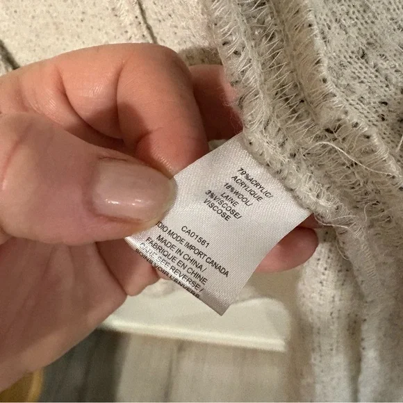 Robert kitchen canads boucle knit cardigan sweater coat winter white/faux Sherpa - Picture 8 of 9